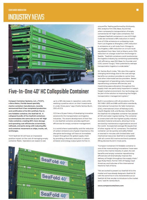 Compact Container Systems featured in Container Innovator Magazine